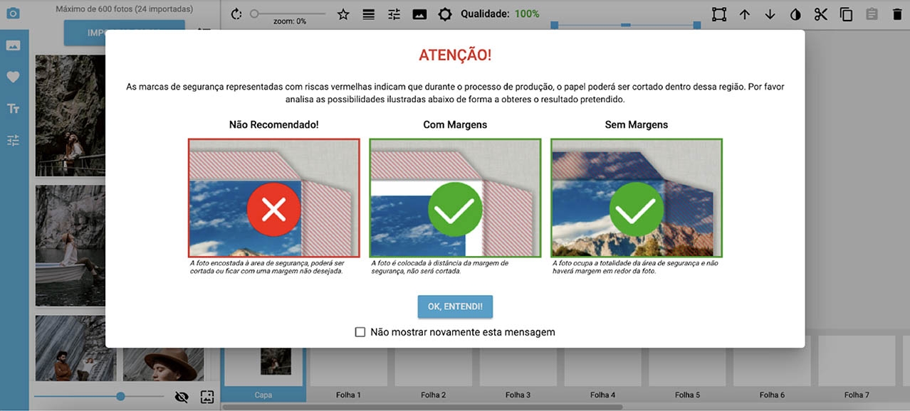 aviso das margens de segurança do foto livro dreambooks